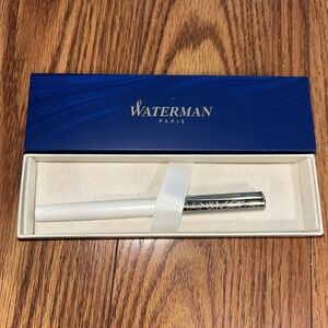 NIB Waterman Hemisphere Fountain Pen Deluxe White/Cracked Silver With NEW Ink